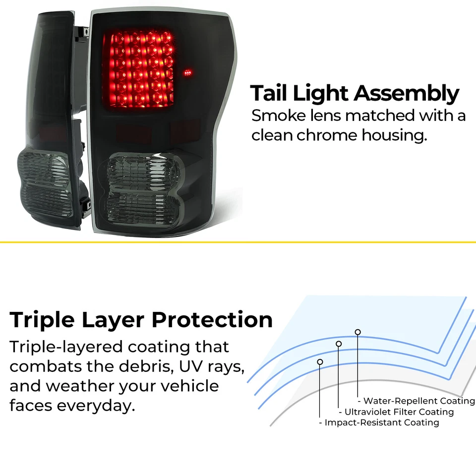 Черный дым для Toyota Tundra 2007-2013 светодиодные задние фонари стоп-сигналы левый + правый - Изображение 4 из 4