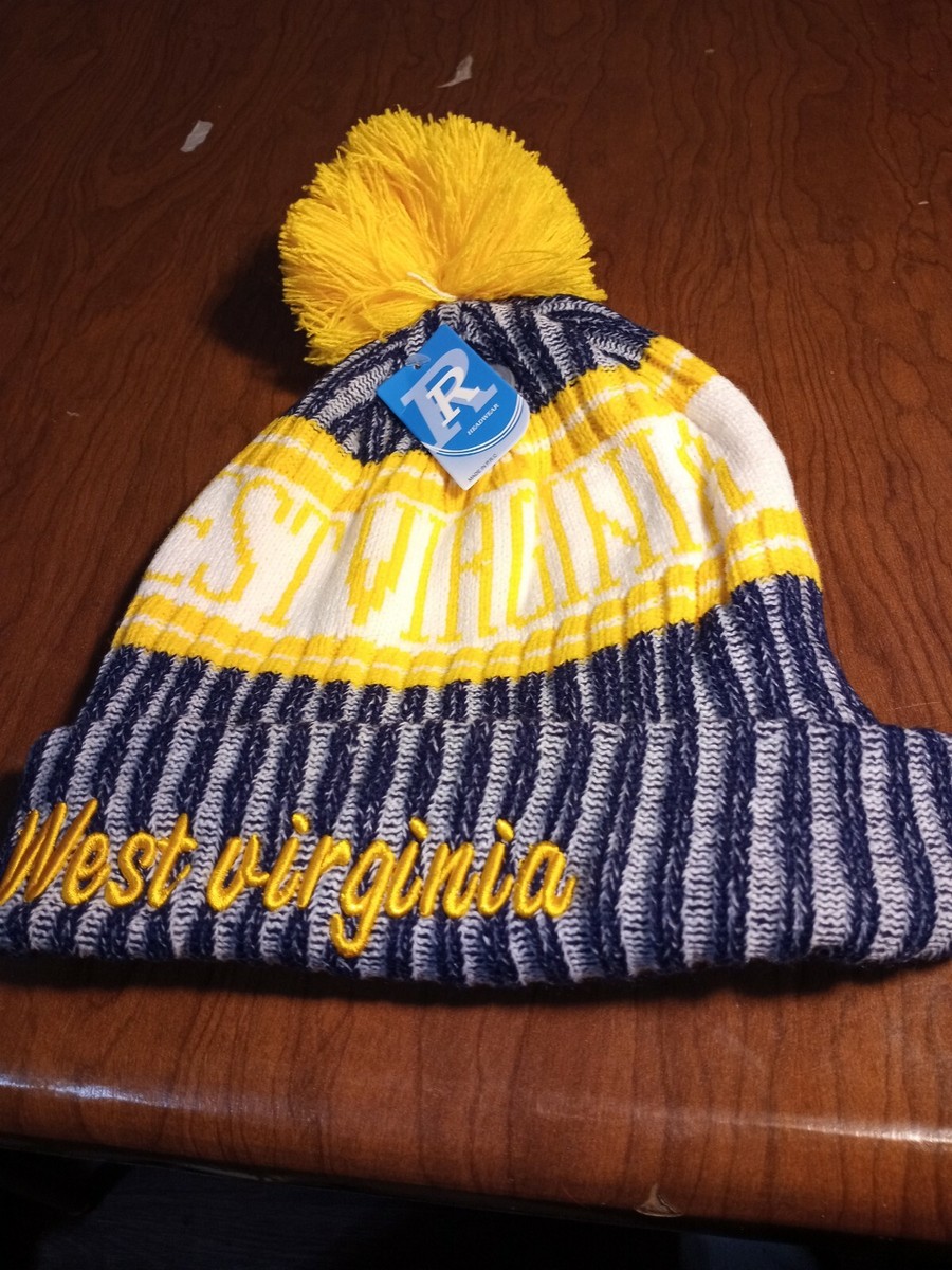 NFL New R WEST VIRGINIA Toboggan Hat Knit Beanie Pom Winter Yellow Blue WVU