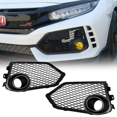 Pair Black Mesh Front Fog Light Cover Bezel For Honda Civic Type R FK8 2017-2021