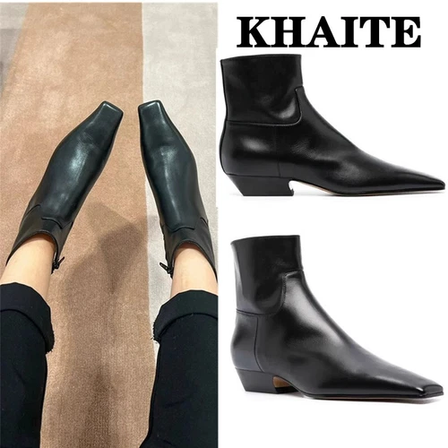 Khaite Kurzstiefel Damen Stiefel mit eckiger Zehenpartie flacher Boden halbhohe Chelsea Boots - Bild 2 von 18