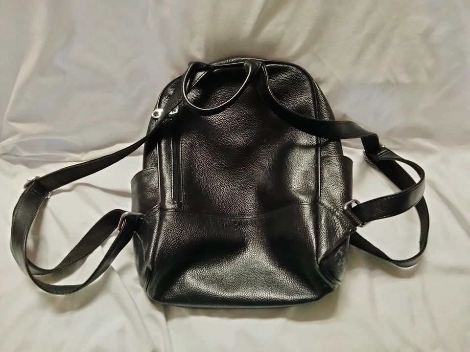 Bostanten 皮革背包女式黑色 4 个外部口袋手柄时尚 — 第 2/4 张图片