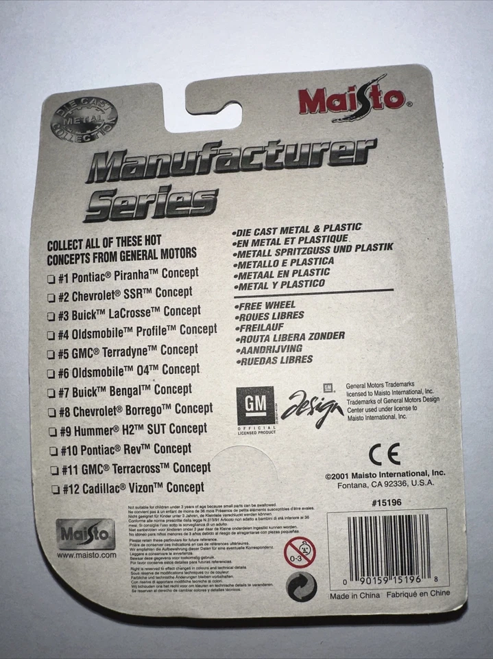 GM Maisto Manufacturer Series #10 Pontiac Rev Concept 2001 Diseño Foto 2 de 4