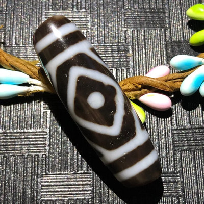 Magic Tibetan Old Agate King Kong Heaven&Earth 2Eye Totem dZi Bead 13*41mmC2052