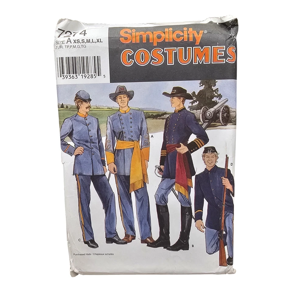 Men's & Teen Civil War Uniforms Costume Simplicity 7274 Sewing Pattern XS-XL UC - Image 2 of 3