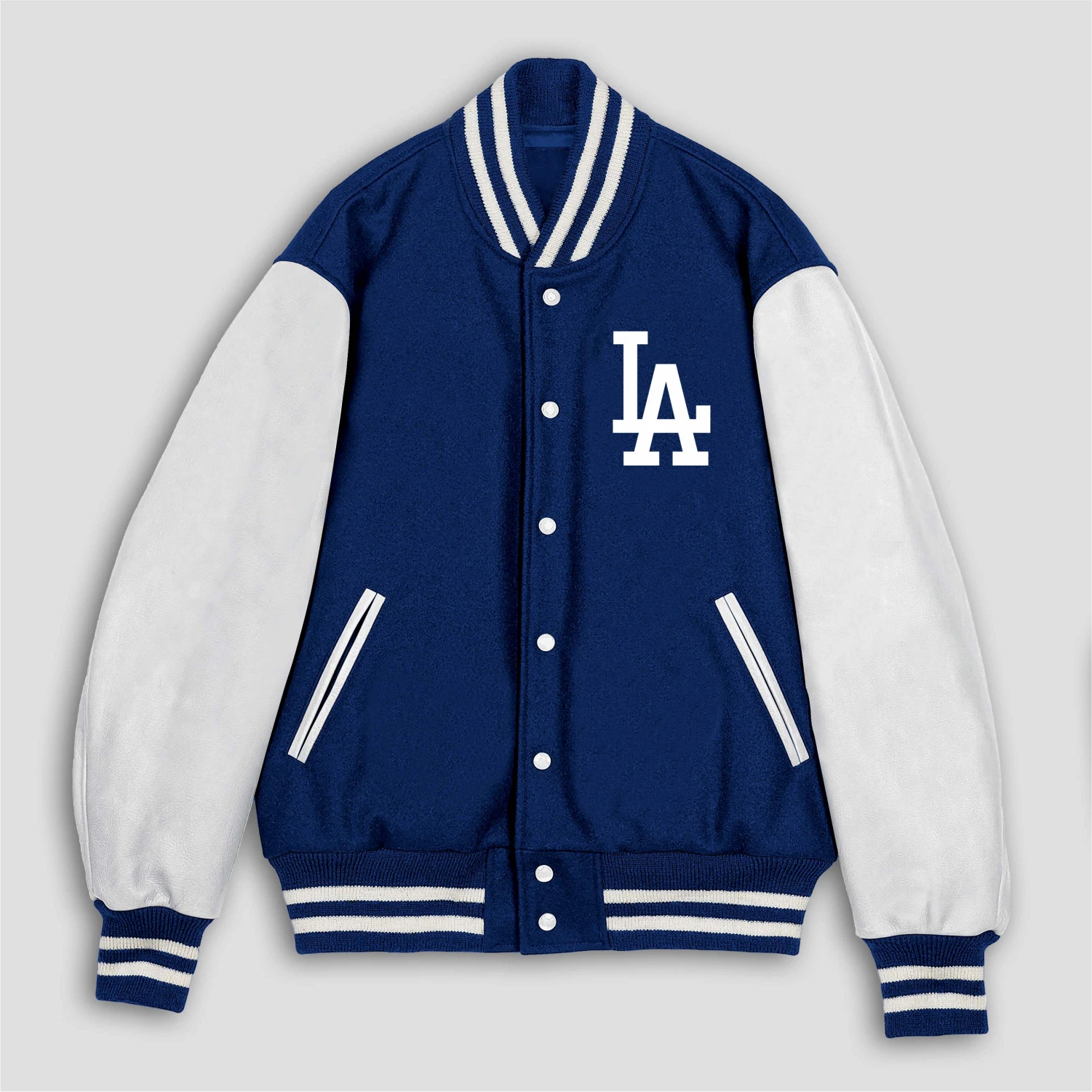 LA Dodgers Letterman Jacket – Blue Wool & White Leather Varsity Jacket image 1