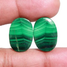 Natural Malachite Cabochon Flat Back 19x14 MM Oval Shape Pair Green Gemstone