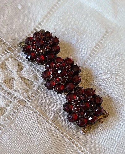 Antique Bohemian garnet hair barrette Clip Ruby Red vintage Estate Jewelry