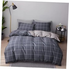 Gray Plaid Geometric Duvet Cover Set King Size 3pcs King 104"x90" Grey Space
