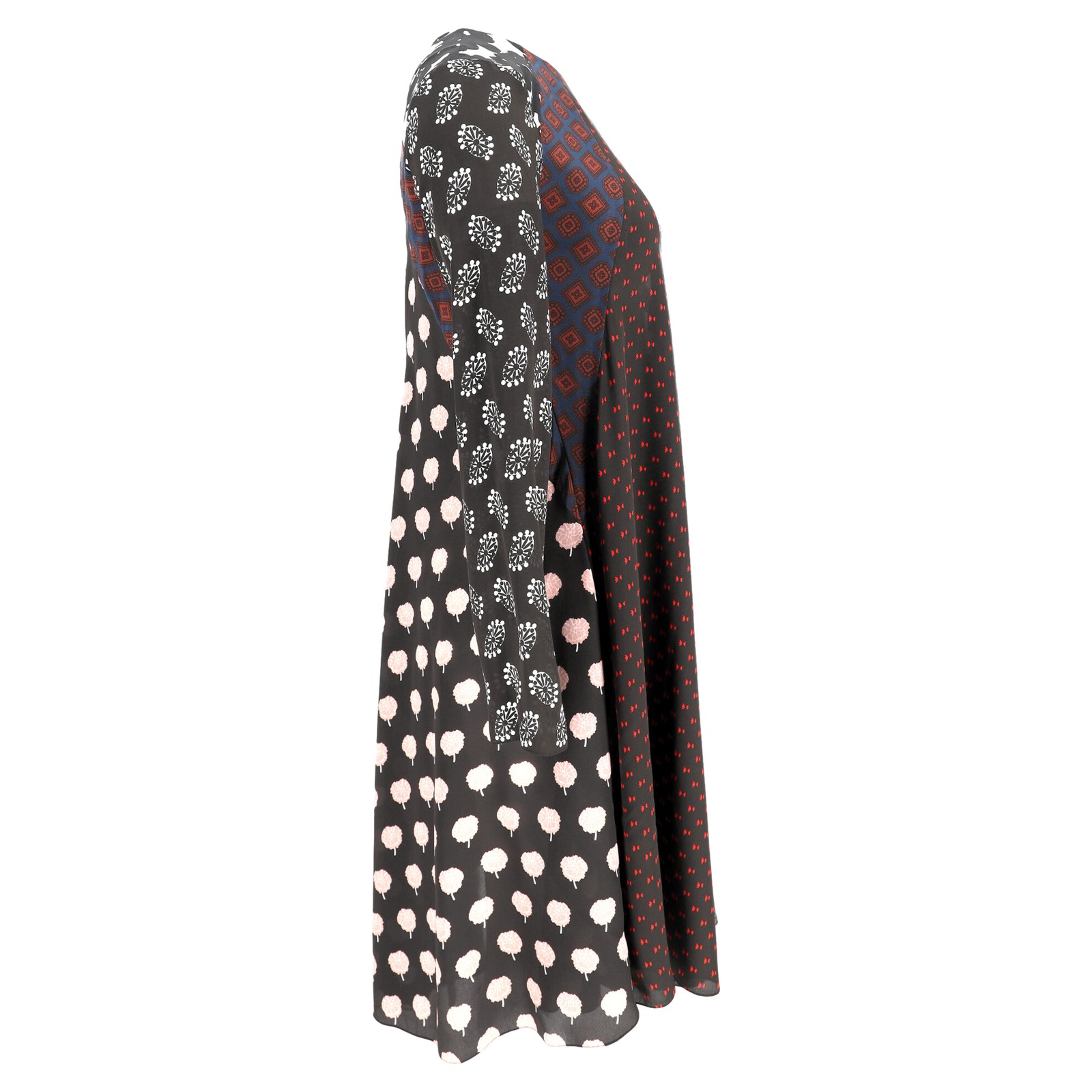 Lanvin Patchwork Long Sleeve Multicolor Silk Midi… - image 4