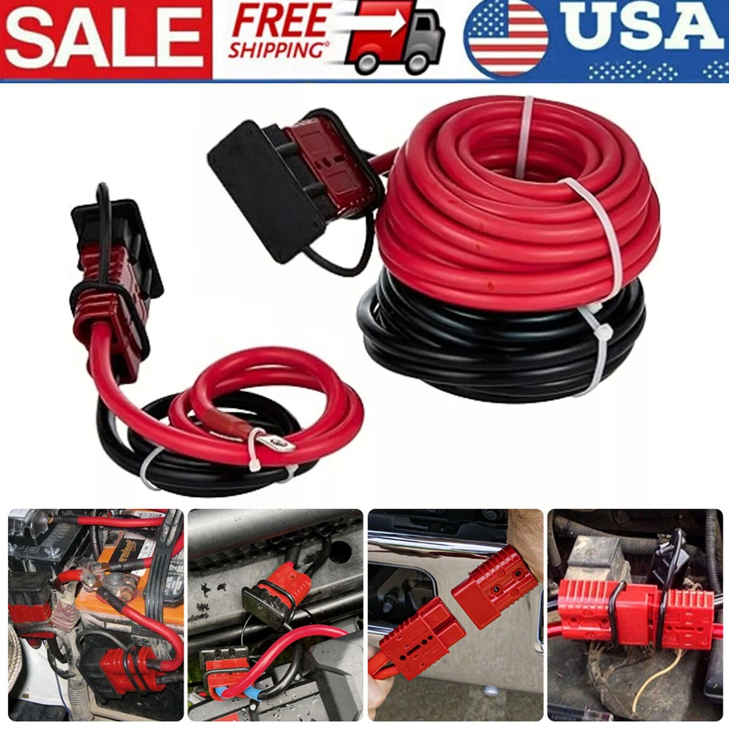 24 FT Quick Disconnect Winch Power Cable,2 Gauge 2 AWG Copper Wiring,Heavy Duty