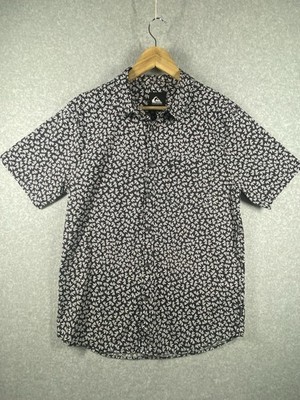 Quick Silver Stretch Shirt Men s Size M Black Floral  Short Sleeve Casual  NWT