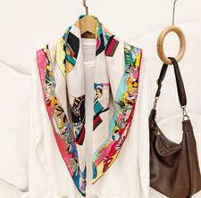 16 Momme Twill Silk Shawl Square Neckerchief 35'' oil painting Print Scarf Wrap