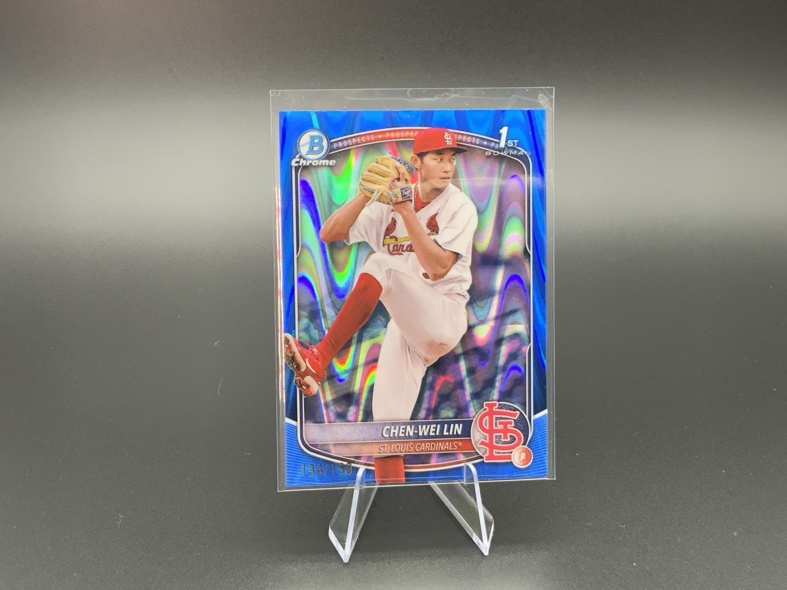 2025 Bowman - Chrome Prospects Chen-Wei Lin #BCP-141 Blue Shimmer Refractor /150