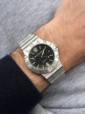 Bulgari Diagono Lcv35s black matte dial and patina index gerald genta design 