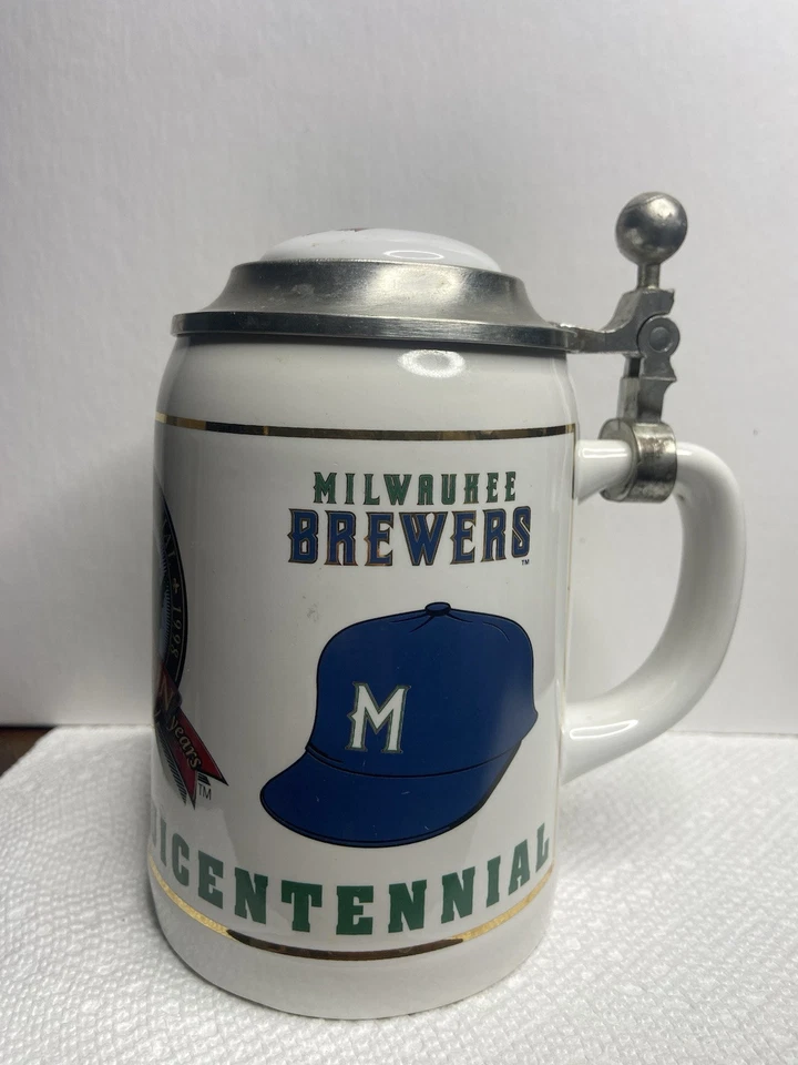 Taza Milwaukee Brewers MB Cross Bats años 90 logotipo cerveza Stien Wisconsin 150º certificado de autenticidad Foto 3 de 4