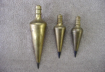 3 Vntg General Hdwre Mfg. Co. No. 800  Brass Plumb Bobs,HUGE 32oz.,12oz & ,10oz.