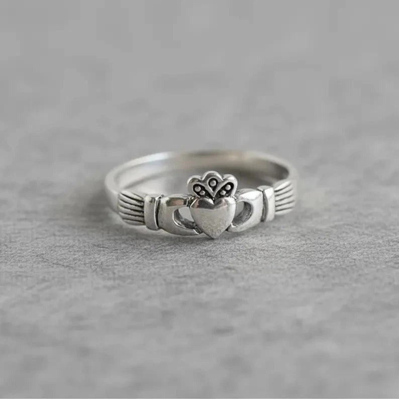 Oxidized 925 Silver Claddagh Rings, Irish Heritage Love Friendship Celtic Band - Image 2 of 4