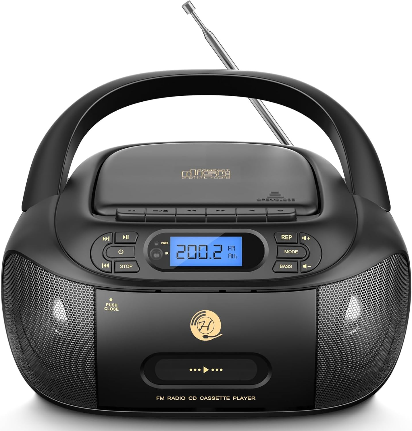 Lettore CD e Cassette Boombox Radio FM Portatile Super Bass - Stereo Retro