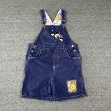Vtg Looney Tunes Denim Overalls Girls Youth L Shortalls 90s Tweety Sylvester