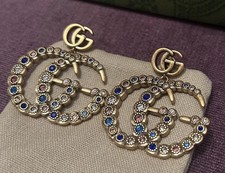 🌹💕🚚 ✅ Women’s Gucci Gold Multi Coloured GG Dangle Earrings Brand New W Box!