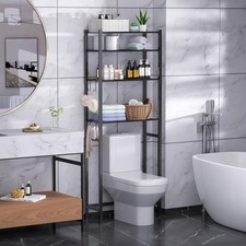 4 Tier Over Toilet Storage Rack Bathroom Organizer Adjustable Shelf Black, NEW