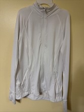 Athleta Women  s Zip Up Athletic Jacket White Full Zip Thumbholes Size Small