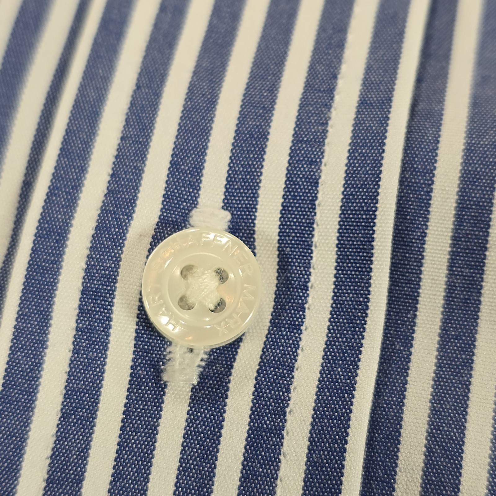 Hart Schaffner Marx Shirt Mens 16.5-35 Blue White Stripe Contrast Pin Collar
