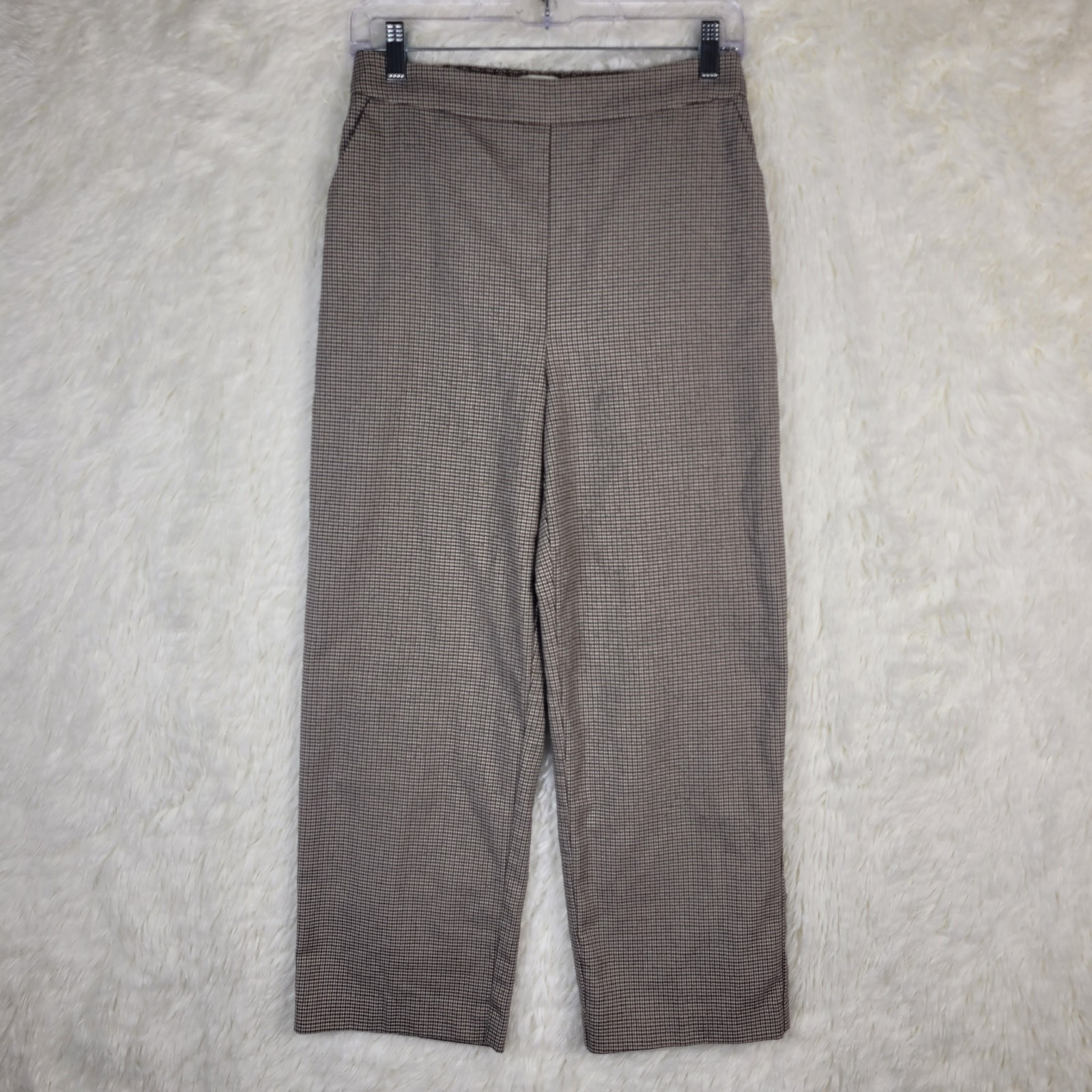 Oak Fort Womens S Tan Houndstooth Cropped Ankle Trouser Business Office Pull On