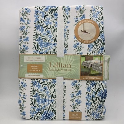 Lillian August 60x104 Outdoor Tablecloth Umbrella Hole & Zipper Floral stripe