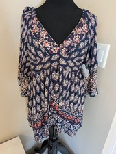 Bohemian Angie Womens Blouse Tie-Back Open Design & Flowy 1/2 Sleeves Sz. M NEW