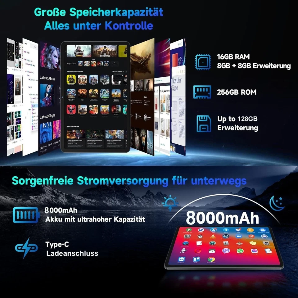 2025 New Gaming Tablet Android 15 16GBRAM 256GB 8-Core 1920*1200 Tablet Pad PC - Bild 3 von 4