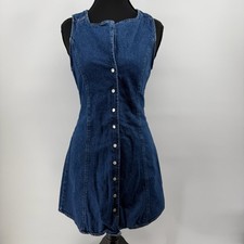Reformation Jeans Women's Blue Denim Mini Dress Size 2 Button Front Tie Back