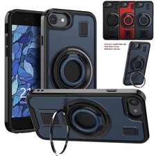 For iPhone 6 6s 7 8 Shockproof Rugged Hybrid Case Ring Built-in Kickstand Cover