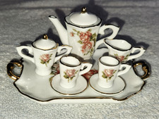 Miniature 10 pc Porcelain Tea Set Pink Roses