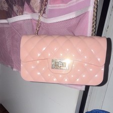 Pink Quilted Shoulder Bag Chain Strap Gold Hardware Turn Lock Diamond Pattern