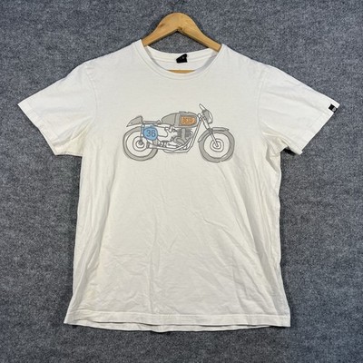 Vtg Deus Ex Machina Biker Tee T-Shirt Mens XL 2005 White Cage Racer Motorcycle