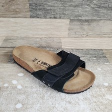 Birkenstock Oita Black Sandals Womens Sz 7 Narrow Slip On Open Toe Slides Suede
