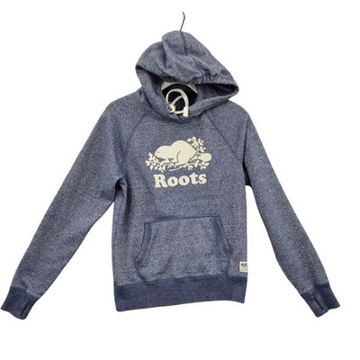 Roots Canada Women Gorpcore Logo Cabin Core Hoodie Cozy XS Blue Marled Pullover