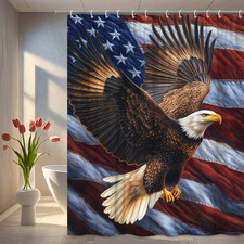 Majestic Eagle Soaring on Flag USA Patriotic Freedom Bird Shower Curtain