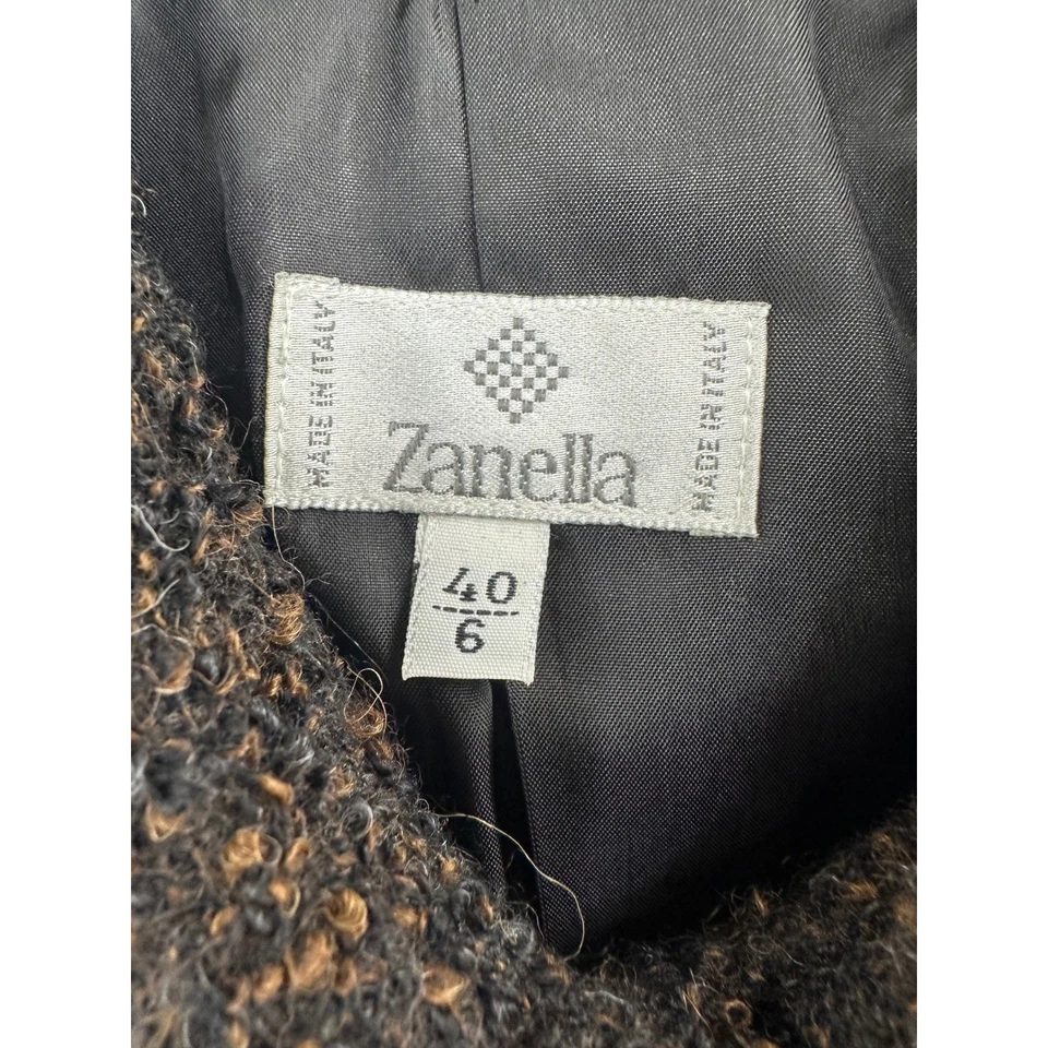 Chaqueta Blazer Zanella Boucle Mezcla Alpaca Italia Marrón Negro Para Mujer Foto 4 de 4