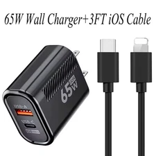 65W USB C PD Wall Charger, Dual Ports Fast Charging Block, QC 3.0 Power Adapter