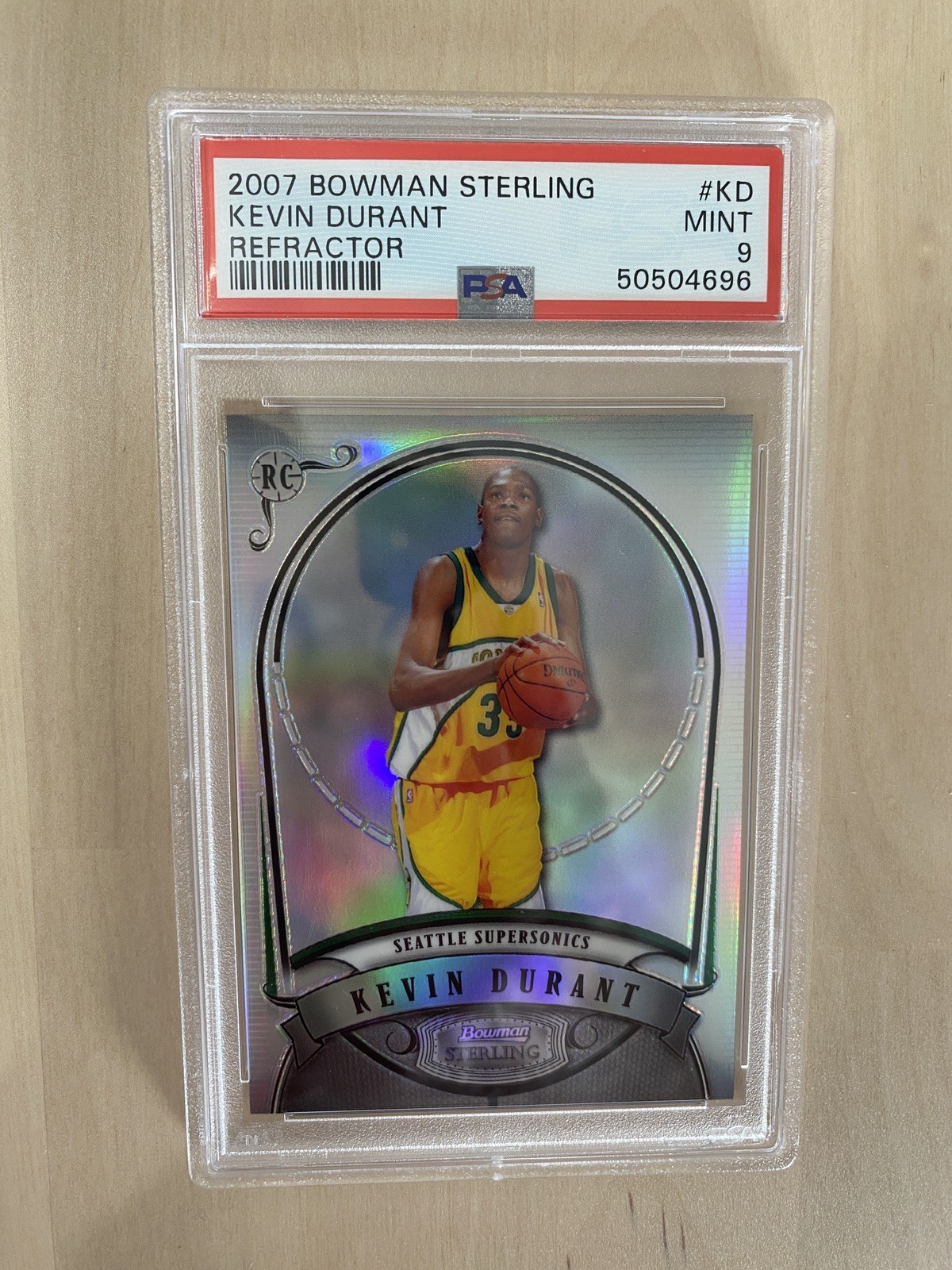 2007-08 BOWMAN STERLING REFRACTOR  KEVIN DURANT ROOKIE RC #/399 PSA 9
