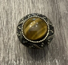 Victorian Jewel Knob Antique Brass Tigers Eye Cabinet Dresser High End Ornate