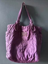 Marc Jacobs Purple Nylon Classic Large Quilted Logo Letters Tote Bag 11X13”