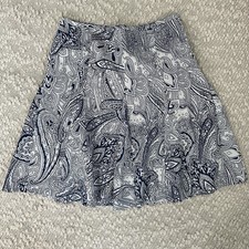 Talbots Petites Navy White Paisley Cotton A-Line Flare Skirt 10P