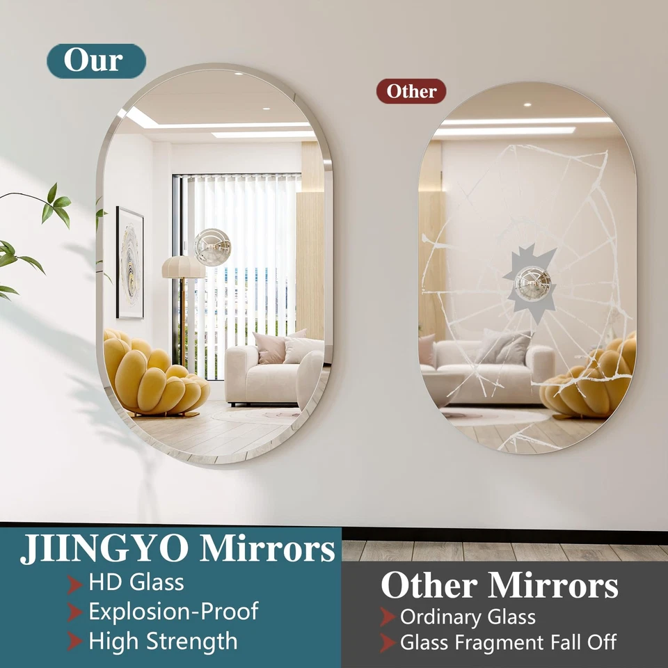 Frameless Oval Mirror, 48"x32" Beveled Large Oval Vanity Mirrors for Bathroom... - Image 4 of 4