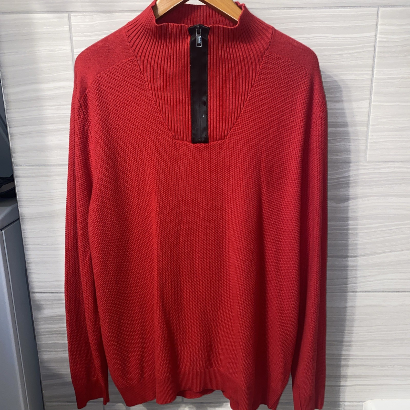 Men’s Red Size XL Alfani Quarter Zip Pullover Shirt 100% Cotton