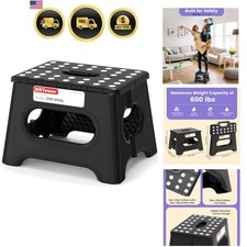 Compact 9-Inch Folding Step Stool with Ergonomic Handle - Holds 600 lbs Safely