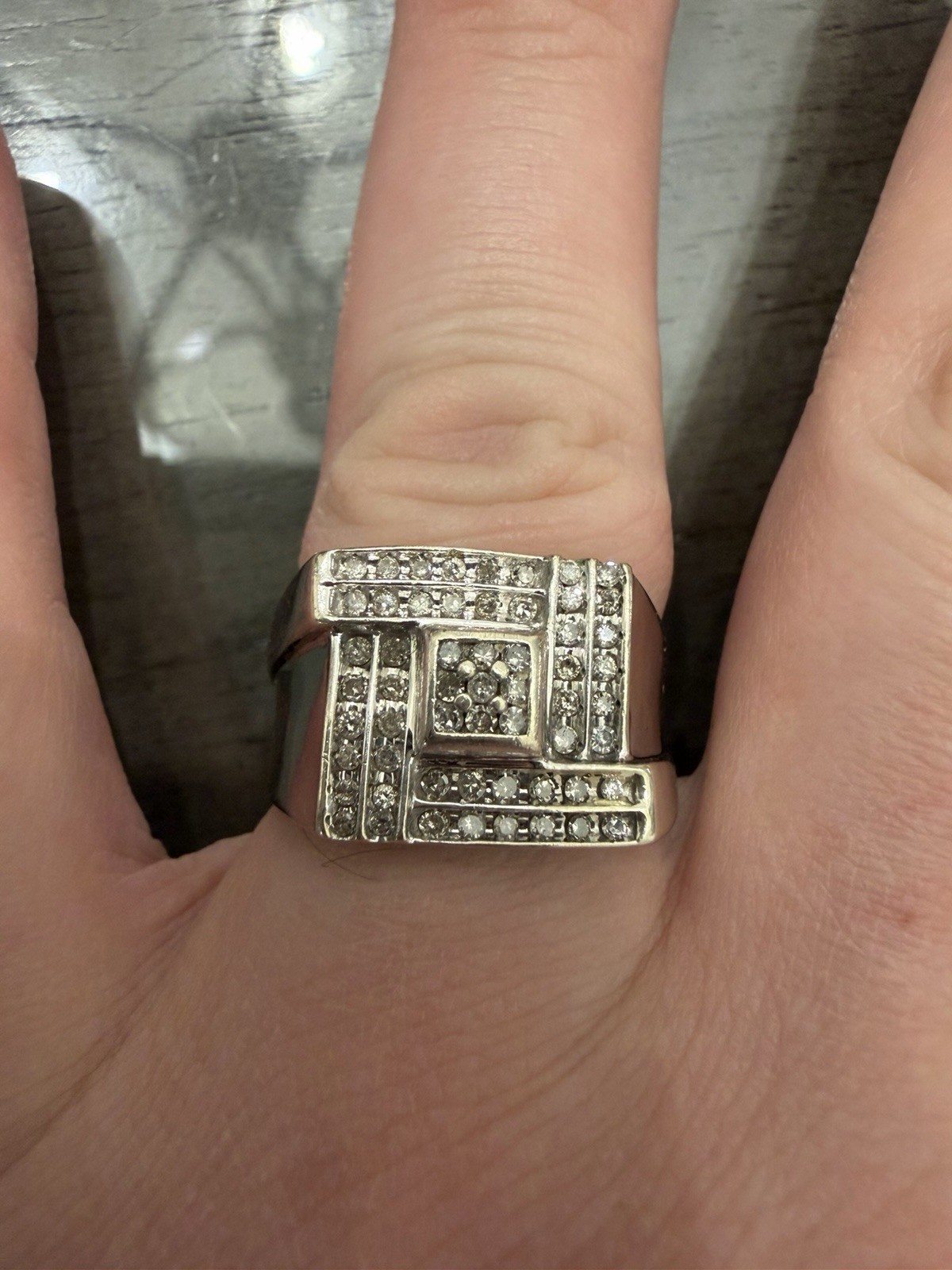 Solid 10k White Gold Square Ring Natural Diamonds… - image 9