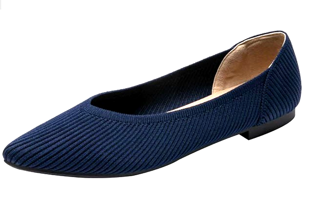 Women's Ballet Flats Pointed Toe Navy Blue Comfort Knit Slip On Shoes Size 7.5